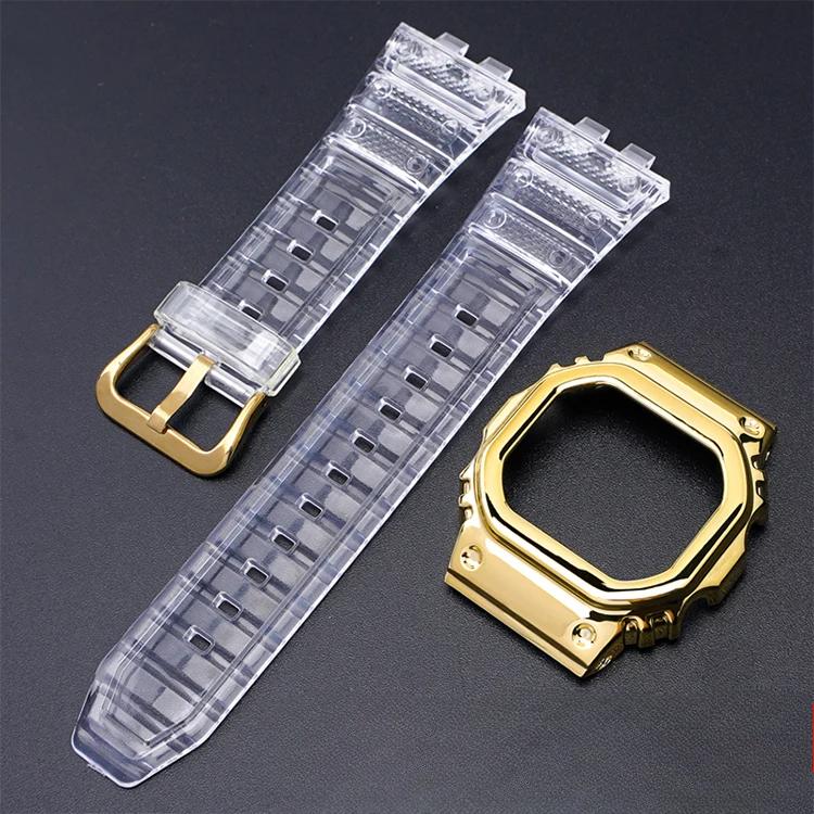 Replacement Transparent Resin Strap+PC Bezel for Small Cube Gold Bricks For  Casio G-Shock GMW-B5000 Watch Band