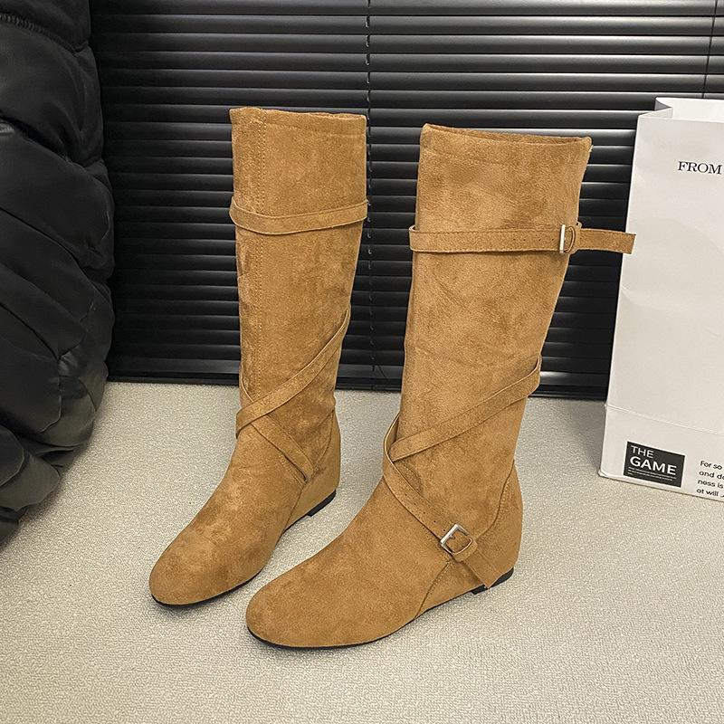 Vintage Maillard pointed inner heightening flat boots children's boots 2025 new autumn thin knight boots