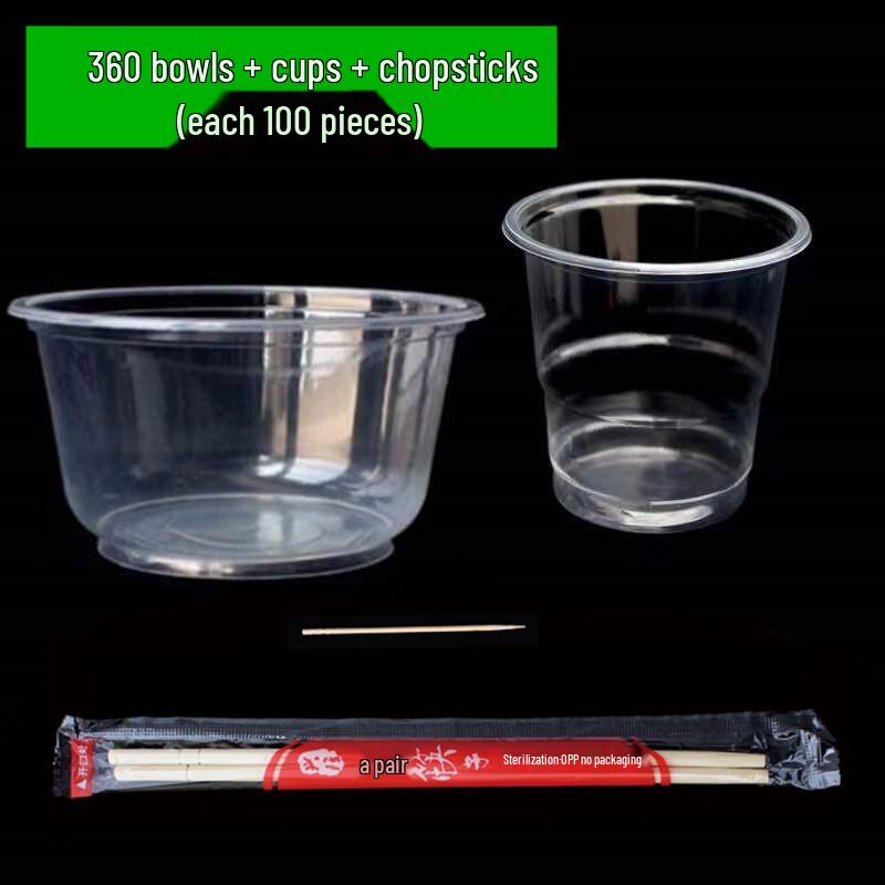 Disposable Tableware Set: Thickened Plastic Bowl with Lid, Banquet Spoon, Cup, and Chopsticks for Weddings and Household Use