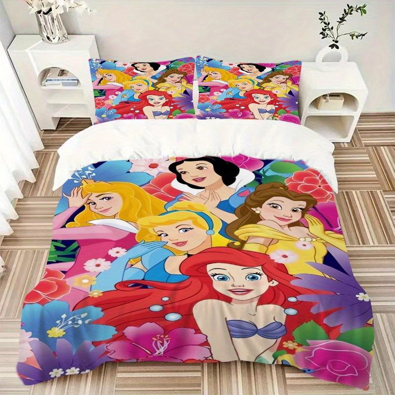 3pcs Disney Princesses Floral Bedding Set, Including 1 Quilt Cover and 2 Pillow Shams, Without Filling, Soft and Comfortable Home Bedroom W033