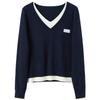 Sancai Plus Size V-Neck Faux Two-Piece Knit Top