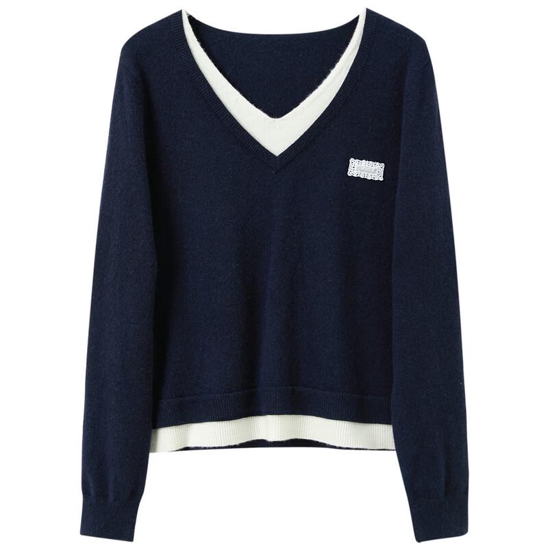 Sancai Plus Size V-Neck Faux Two-Piece Knit Top