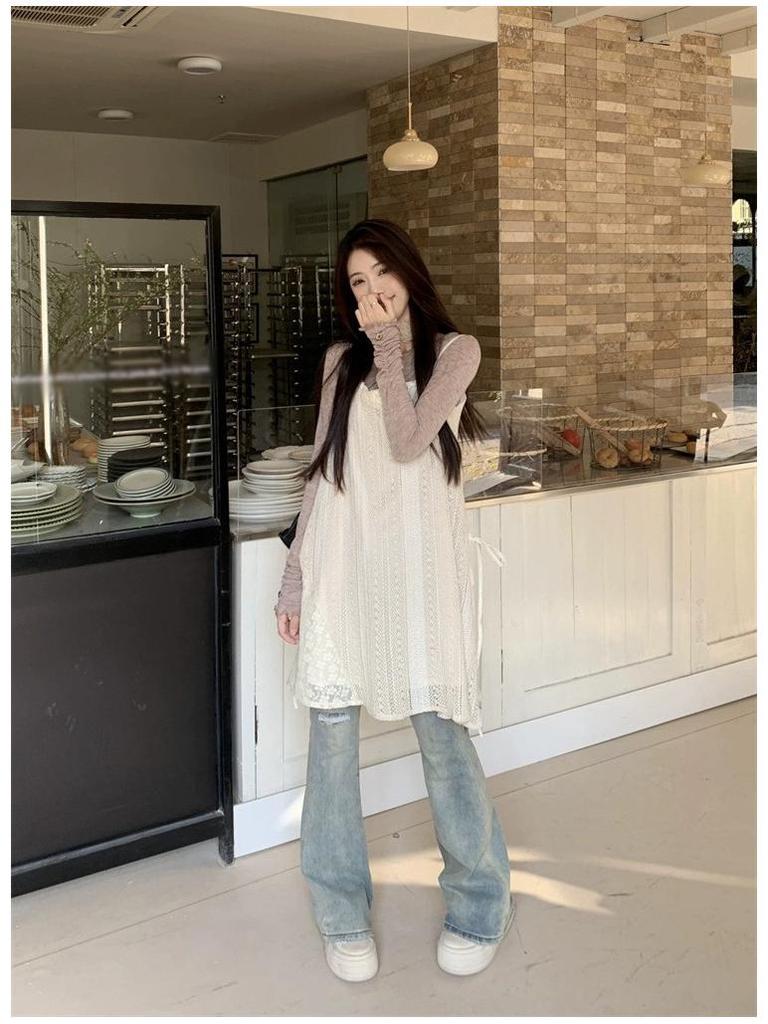 Women's Niche Lace Camisole Dress, Spring 2026 - New Slimming A-line Mini Skirt with Drawstring for Layering and Style.