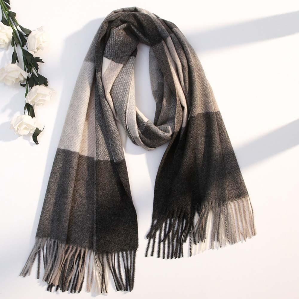 Soft Classic Plaid Scarf Wool Long Neckscarf with Tassel Soft Knitted Wool Scarf  Outdoor