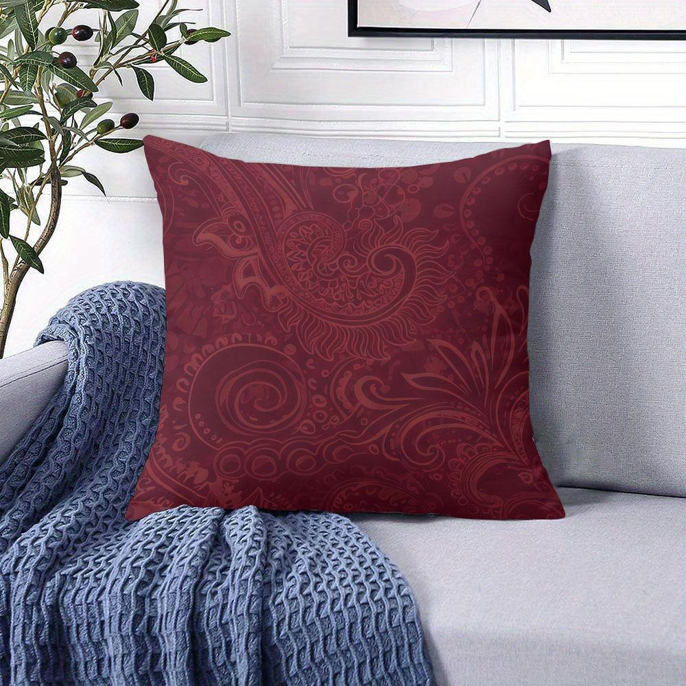 Burgundy Paisley Square Jacquard Pillow Cover for Sofa Office Waist Cushion Cover Home Decorative Pillowcase
