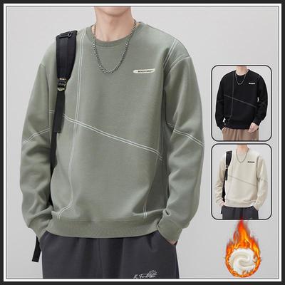 Men's 2025 Autumn/Winter Velvet Thickened Pullover Hoodie - Round Neck, Long Sleeve, Casual Sports Top
