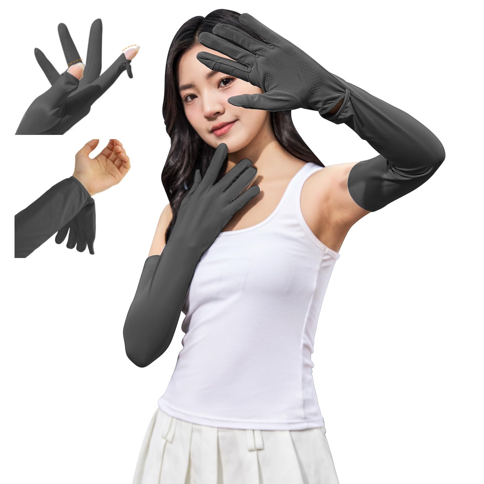 

MOONMN Летние нарукавники Защита от УФ-лучей Охлаждающие Полная защита от солнца Защита от УФ-лучей UPF для и Унисекс Темные Женские [99% и Сенсорные] Длинные, Кончики пальцев,