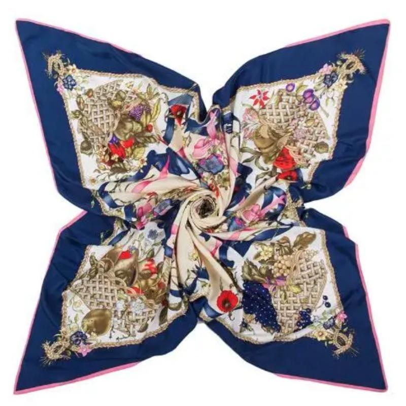 New Brand Bandana Shawl 100% Twill Silk Scarf Floral 130cm Square Scarves Print Kerchief Woman Headband Hijab Scarf&Wraps