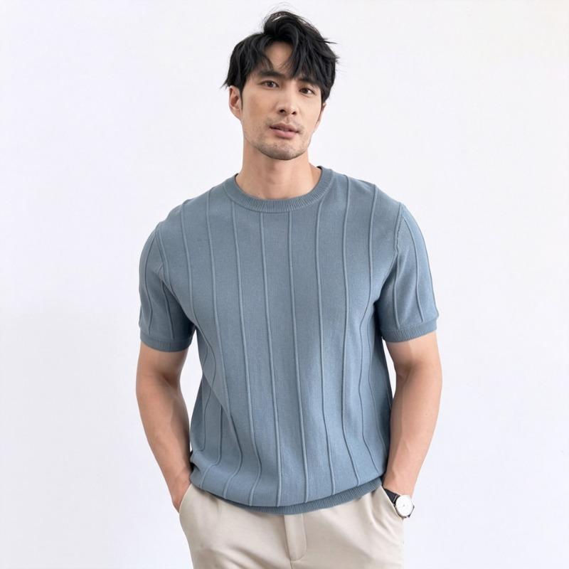 Men S Short Sleeve T Shirt Slim Fit Ice Silk Summer Business Inner Wear