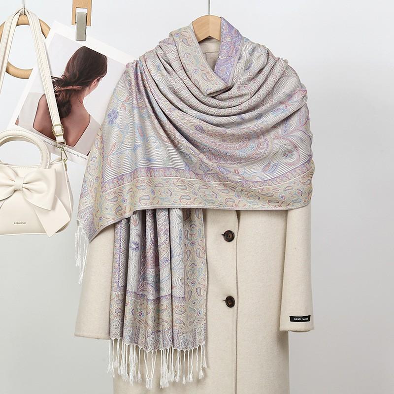 Jacquard Cashew Long Scarf Warm Acrylic Shawl With Tassels Ethnic Style Wrap