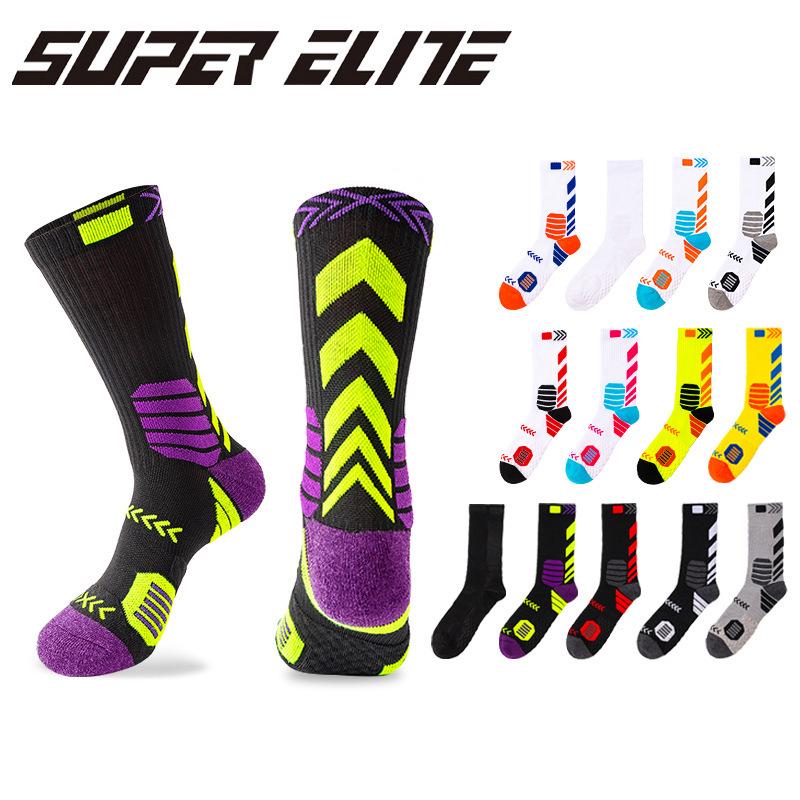 Men's Elite Basketball Socks: Trendy Color Block, Thick Terry Bottom, Sweat-Absorbent, Breathable, Professional Sports Socks.