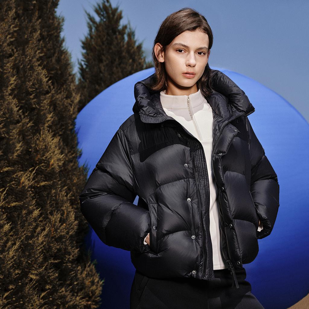 Fila Fitness Simple Solid Color Fashion Retro Classic Versatile Loose Casual Comfortable Warm Hooded Down Jacket Women Outerwear A51W541903FBK