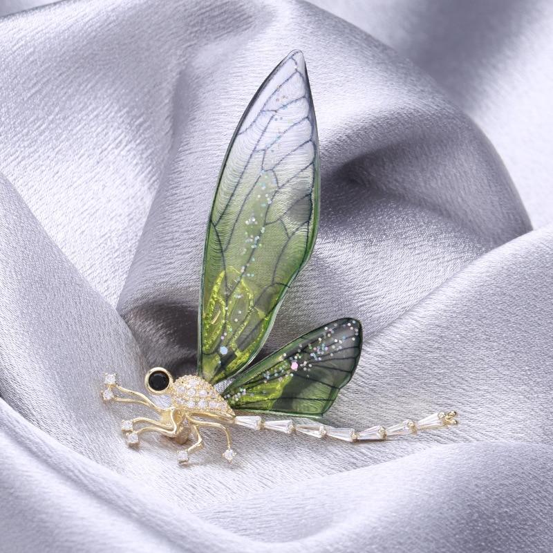 Blucome Neue Zirkon Libelle Brosche Persönlichkeit Acryl Transparent Flügel Insekt Pin Frauen Geschenk Schmuck