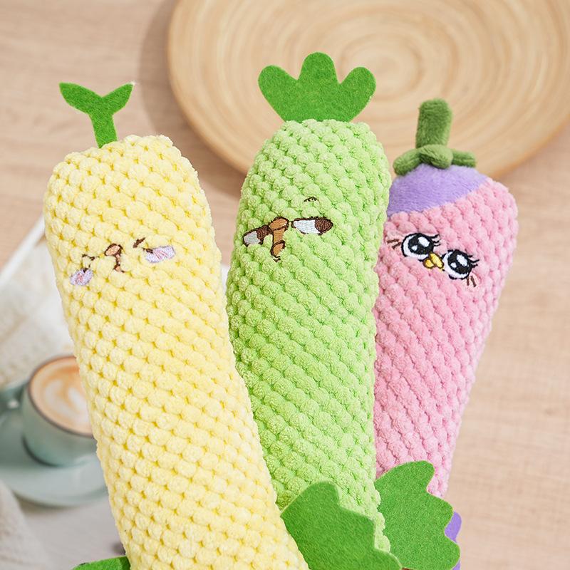 Green Vegetable Shaped Plush Dog Chew Toy Squeaky Free Interactive Teething Toy for Puppy Small Dogs