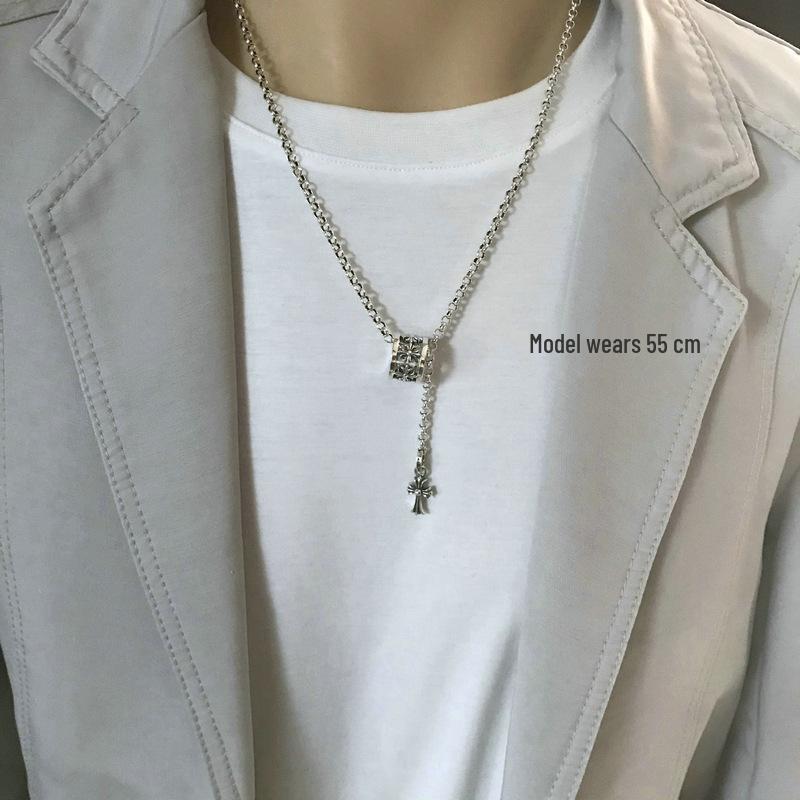 Chrome Hearts CH Cross Clavicle Chain: Trendy Unisex Pendant Necklace, Korean/Japanese Style, Thai Silver Finish