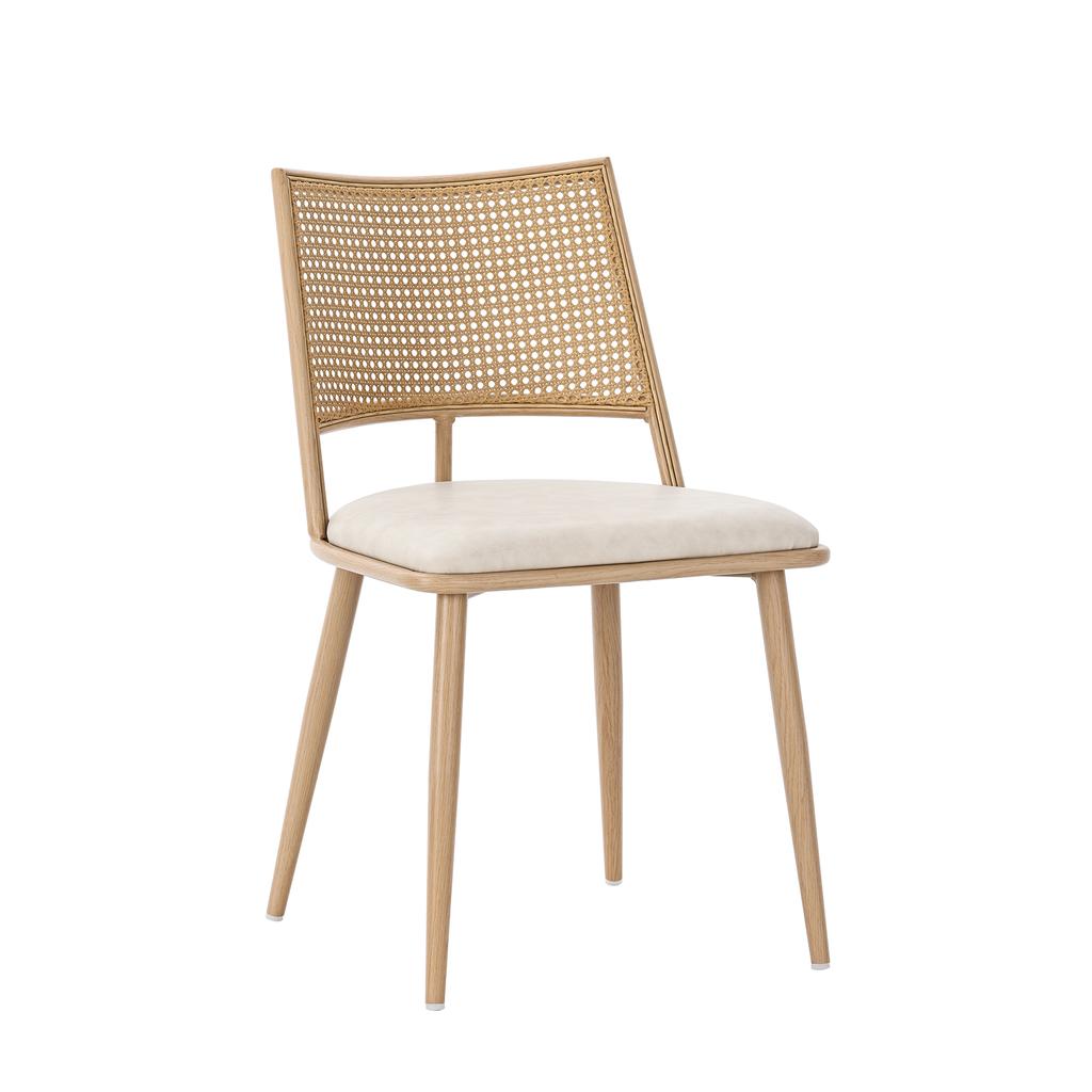 2 Dining Chairs, PU Seat, Rattan Backrest, Living Room, Bedroom Chair, Beige