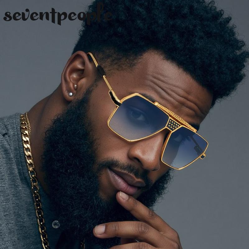 Óculos de Sol Quadrados Oversized Vintage Masculino Marca de Luxo Trendy Steampunk Condução Óculos de Sol Retrô Armação de Metal Sombras Para Homem