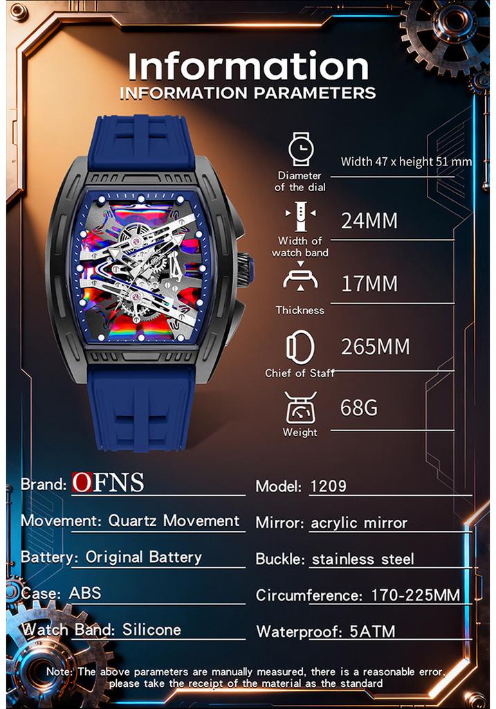 Men's Barrel Shape Quartz Watch Luminous Hands Retro Punk Sport Style