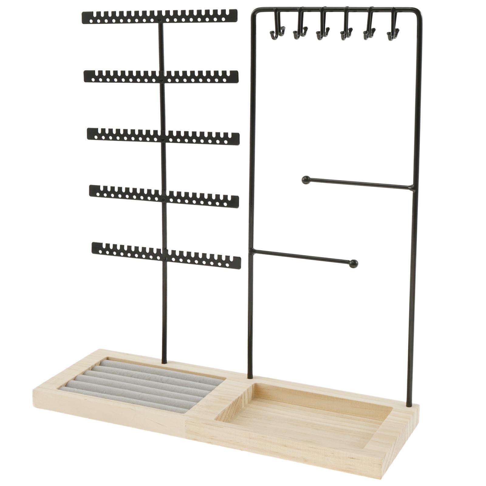 

5-ярусная подставка-держатель для серег, металлическая подставка для ожерелий, браслетов, ножных браслетов, серег-гвоздиков, органайзер для хранения ювелирных изделий, подставка с деревянным основанием чёрный