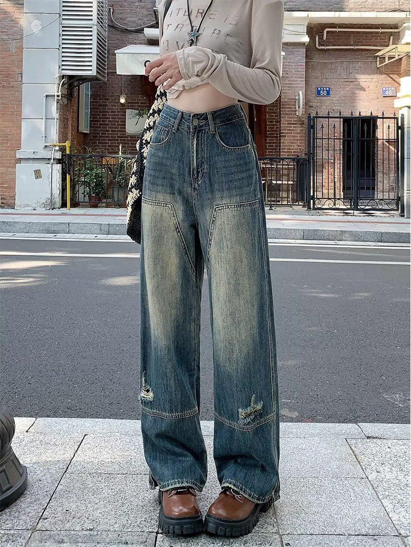 

Женские прямые джинсы с высокой талией в стиле ретро 2023 года — эластичные, свободные, модные брюки на осень/зиму 2XL [135-150 jin] синий