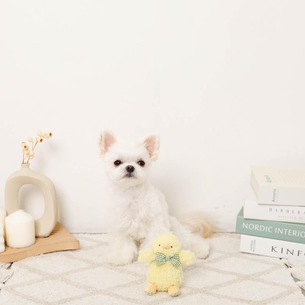 Gingham Check Ribbon Plush Squeak Toy for Small and Medium Dogs Popular Brand for Toy Poodles and Chihuahuas monchéri "Chick Toy" (FREE/Yellow) Cute,