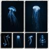 Sea Creature Cyanea Jellyfish Squid Kraken Shark In Night Poster Canvas Painting Minimalist Wall Art For Living Room Home Dec