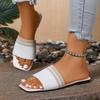 Fashion Breathable Mix Color Mesh Strap Slides Women Summer Elegant Square Toe Low Heel Office Sandals Fashion Non Slip Beach Slippers