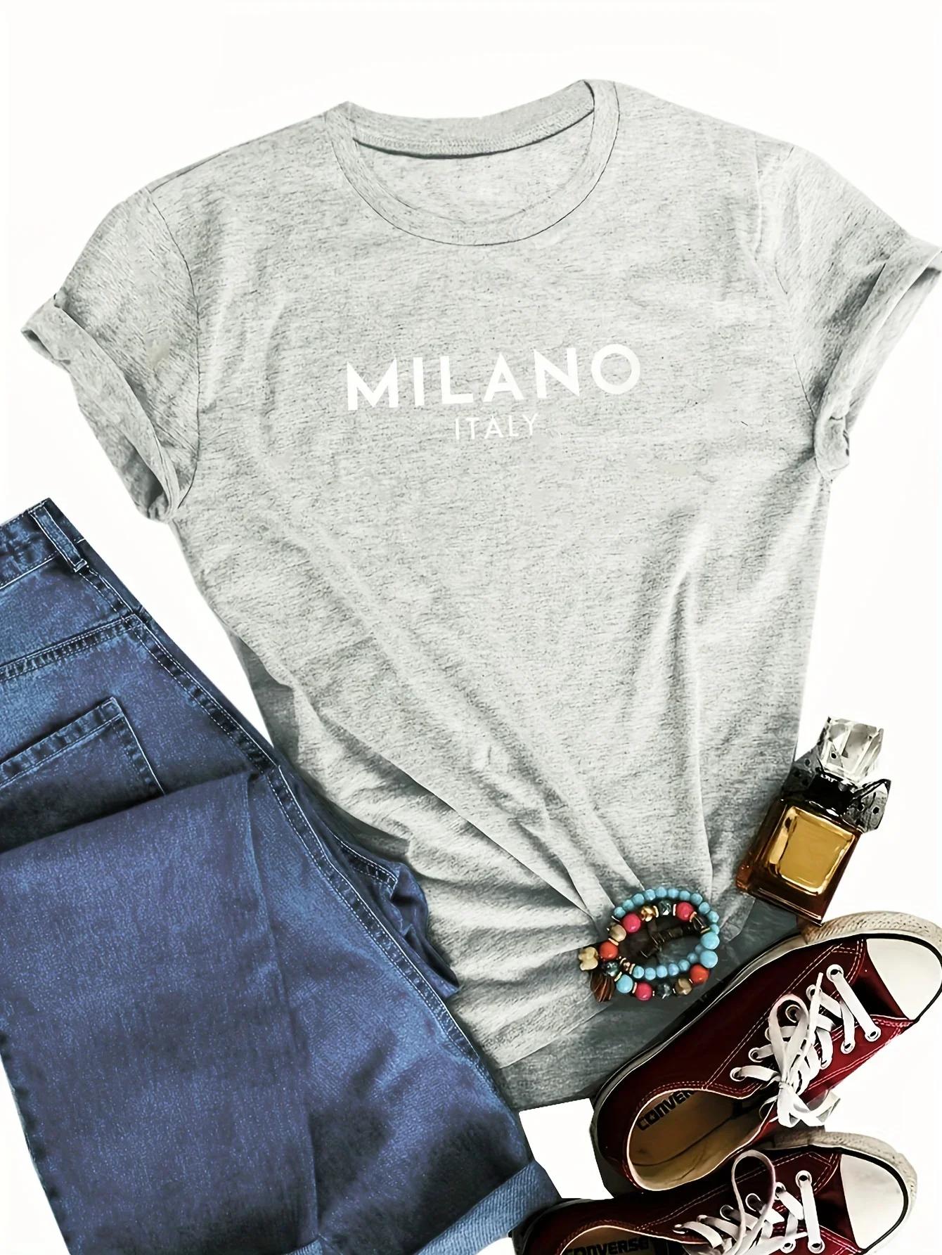 

Футболка унисекс MILANO Paris с принтом в виде букв, с круглым вырезом, повседневная футболка с коротким рукавом для весны и лета, женская одежда ко Дню святого Валентина 4XL