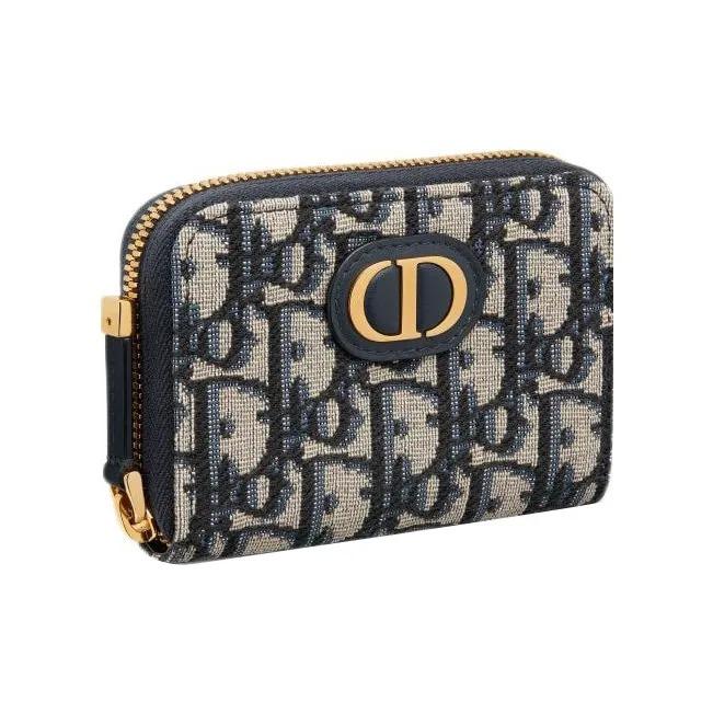 DIOR 30 Montaigne Printed Embroidered All-Over Print Zipper Clutch Wallet Fabric Small Women's Blue