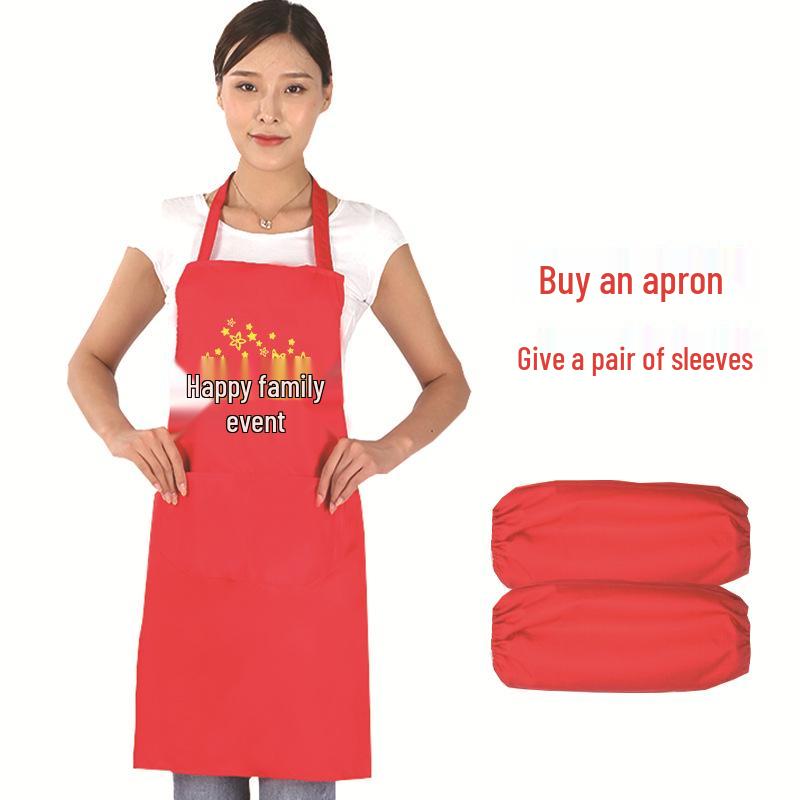 Wedding Aprons with Red Sleeves and Custom Printed Logo - Perfect for Birthdays, Banquets, Gifts, and Events.