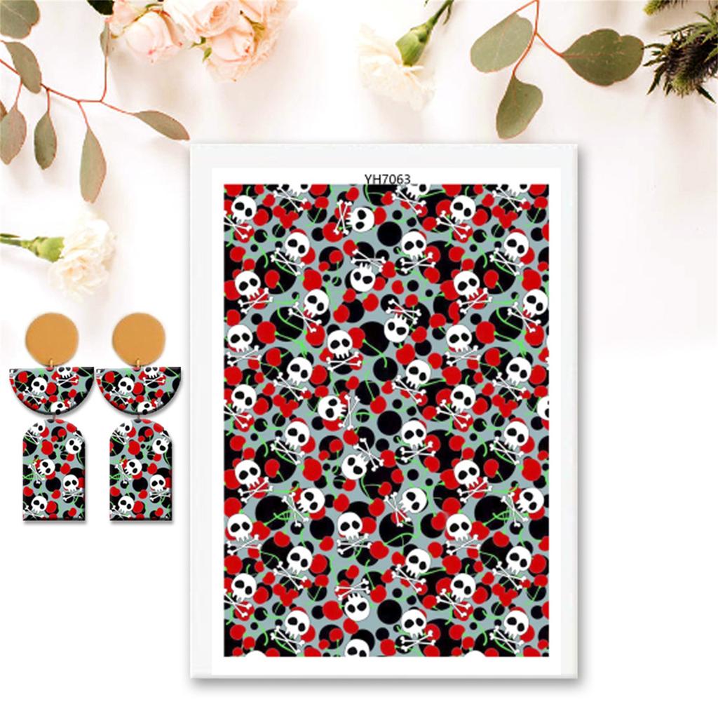 Halloweenské dýně Lebka Netopýr Papír pro přenos na polymerovou hmotu pro výrobu náušnic a šperků z polymerové hmoty Vodou rozpustný přenosový list na polymerovou hmotu