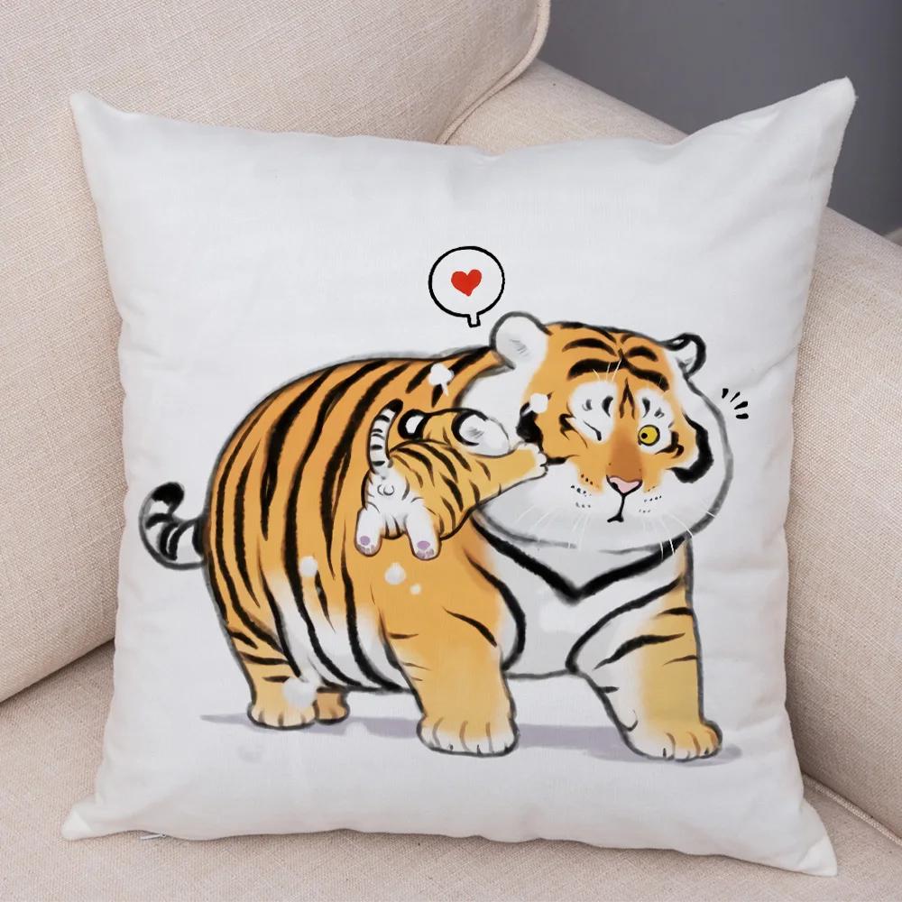 Chinese Ink Funny Fat Tiger Cushion Cover Decor Cute Cartoon Animal Soft Plush Pillow Case for Sofa Home Car Throw Pillowcase