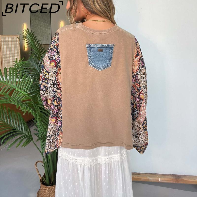 BITCED Women's Printed O-Neck Loose-Fit Casual Top