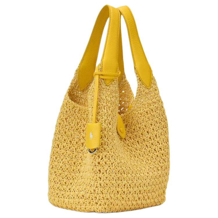 Polo Ralph Lauren Embossed Pattern Woven Tote Shopping Bag Women Tote Light-Yellow WAPOBAG0G620435700