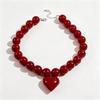 Acrylic Beaded Necklace Round Clavicle Chain Chunky Style Heart Pendant Choker  For Women