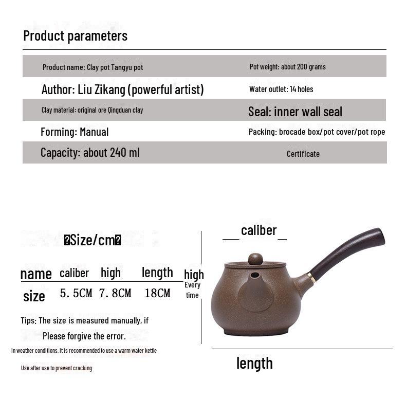 Handmade Yixing Purple Clay Teapot Set - Antique-Style Tangyu Side Handle