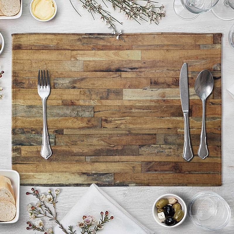 Plate Mat Place Mats Imitation Wood Grain Placemat Linen Pad 40*30cm For Dining Table Mat Non Slip Placemats Bowl Coaster