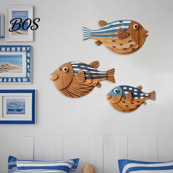 Realistic Fish Print 3 Pcs Wood Nautical Beach Wall Decor, Rustic Hanging Bathroom Decor Coastal Sculpture for Lake House, Ocean Room, Bathroom,