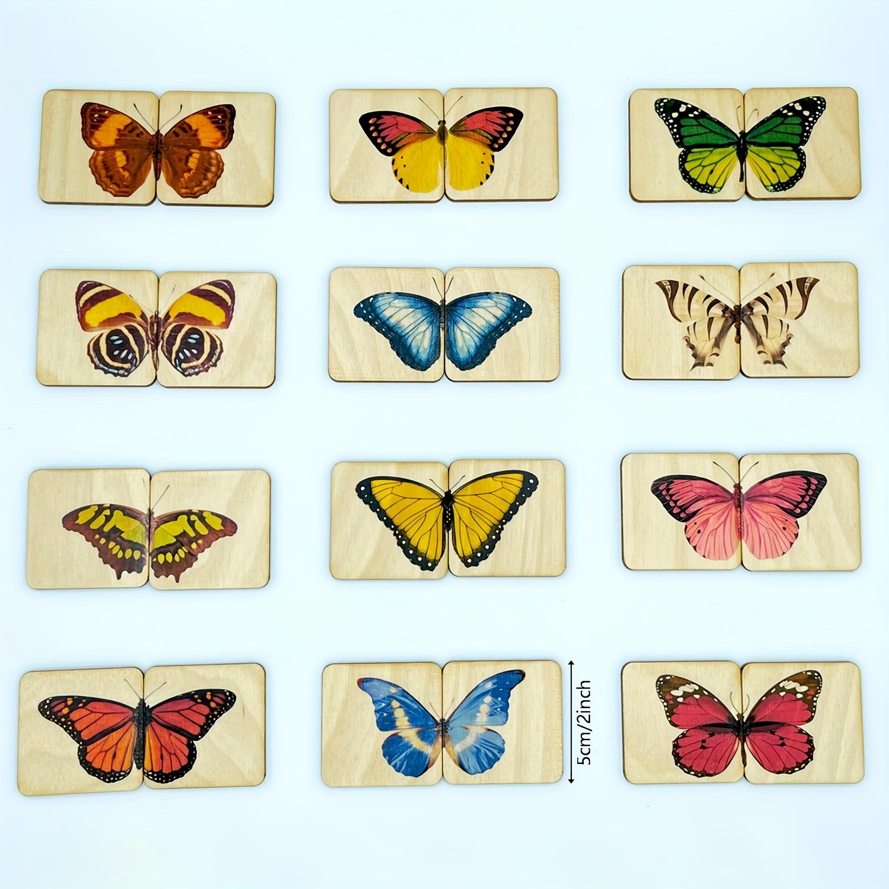 

24pcs Wooden Butterfly Puzzle |Homeschool Learning Family Interactive Game Color Sorting Activity with Unique Card Designs