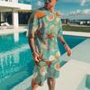 Men's Hawaiian Full Print Suit Casual T-shirt Beach Pants Suit Daily Stylish Men Short-sleeve Top New Mens Tees Short