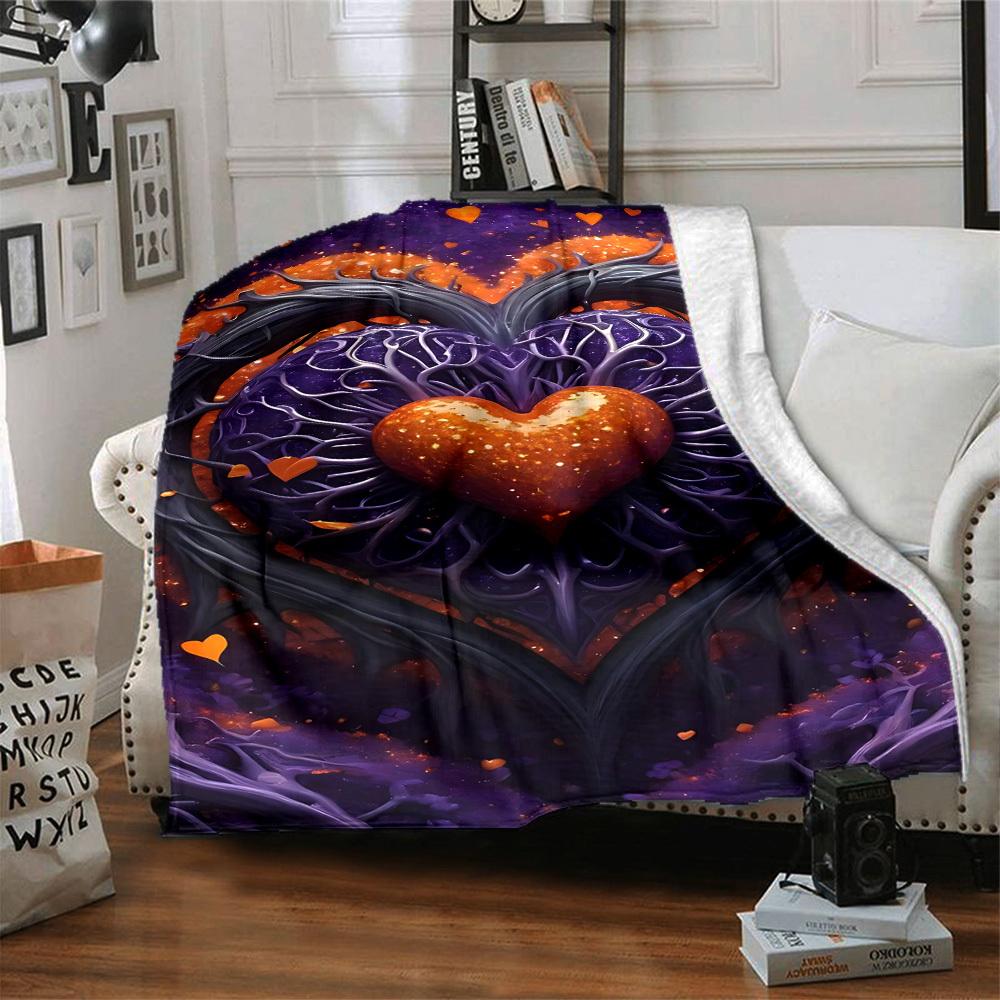 1pc Heart Tree Print Blanket   Lightweight Flannel Throw Blanket For Sofa, Bed, Living Room, Office, Outdoor Travel, Camping