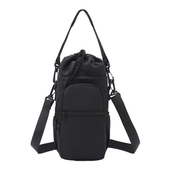 Insulated Water Bottle Sling Bag Adjustable Strap Drawstring Bottle Bag for Hiking Gym Travel Multiple Pockets Bottle Pouch for Phone Keys