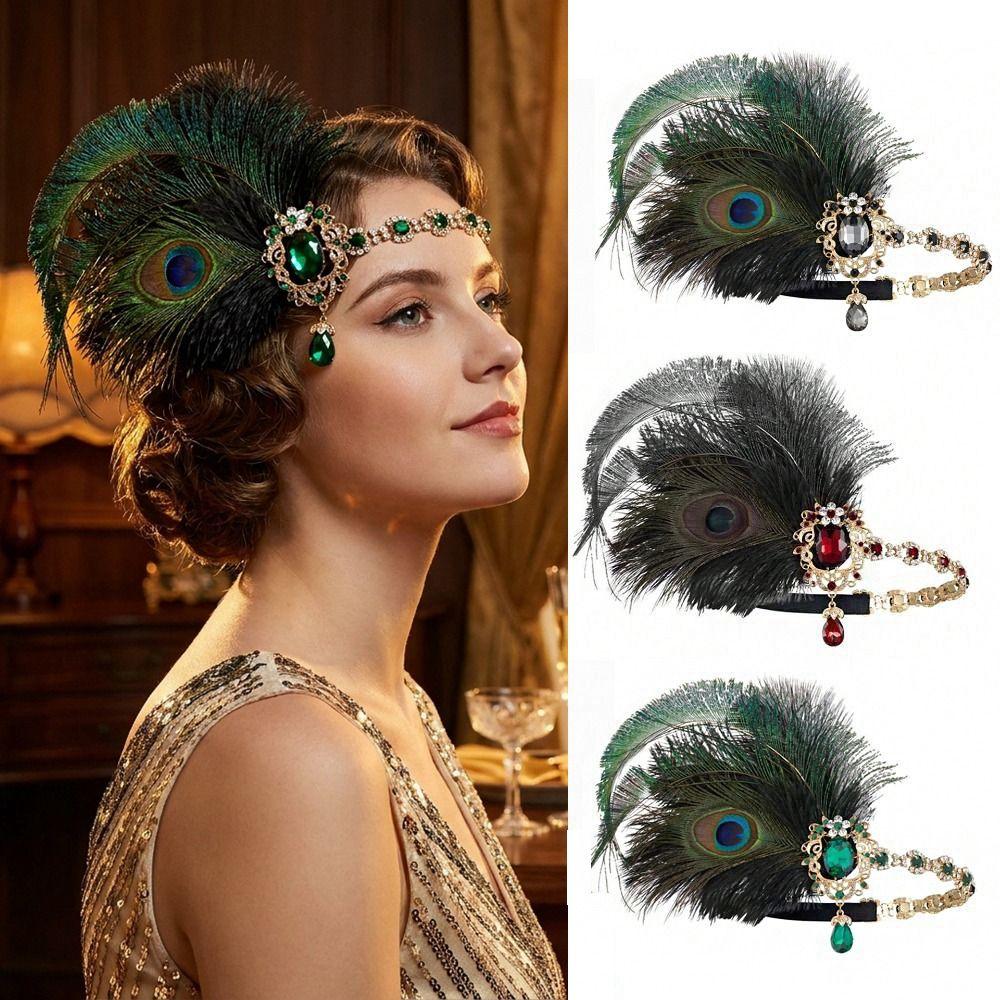 Vintage Gatsby Style Feather Headband Fascinator Masquerade Hair Band Makeup Party