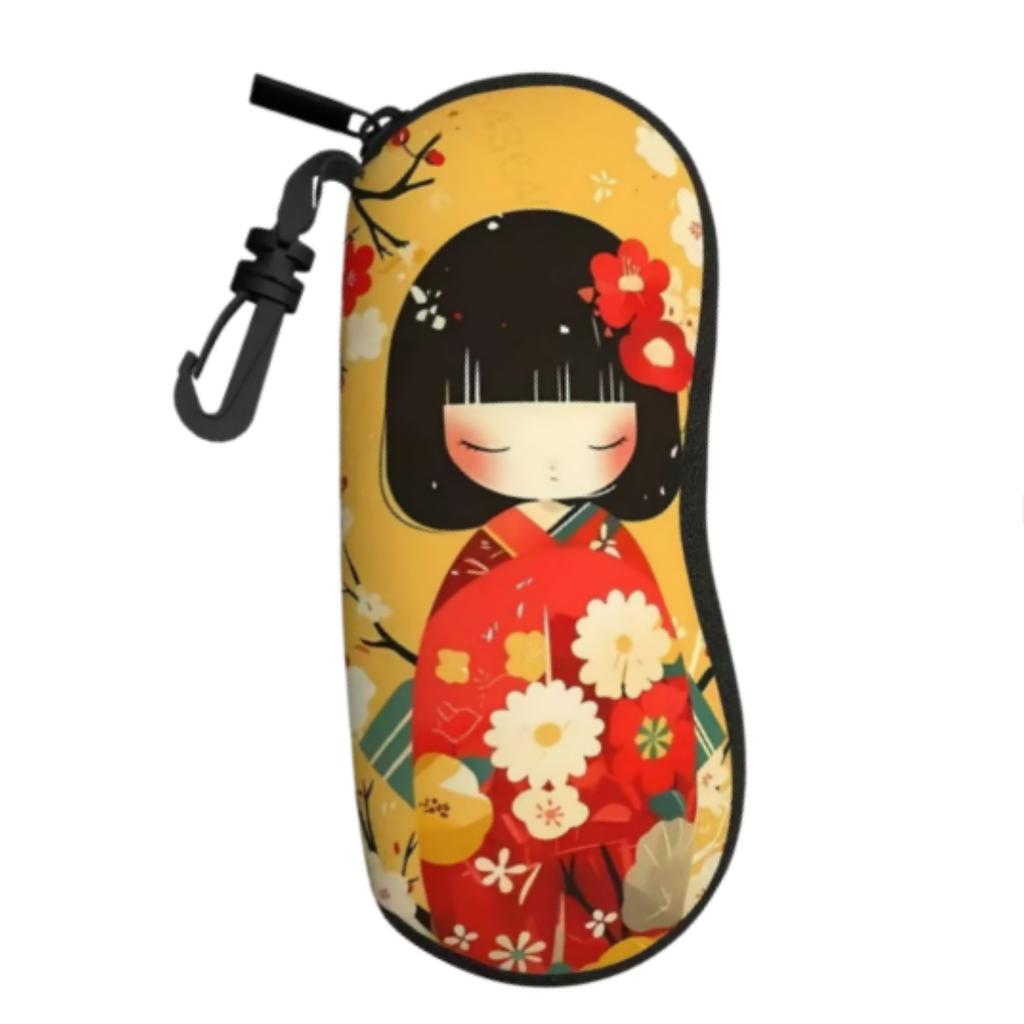 Japanese Style Cherry Blossom Print Glasses Case Portable Storage Box Shockproof Eyeglass Storage Bag With Keychain Women Gifts
