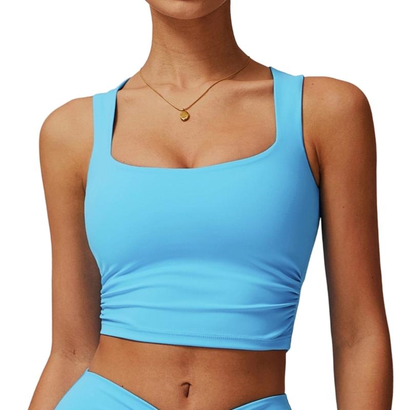 Longline Sports Bras for Women Square Neck Workout Tank Tops with Built In Bra Yoga Padded Crop Top Yoga Clothing Gifts