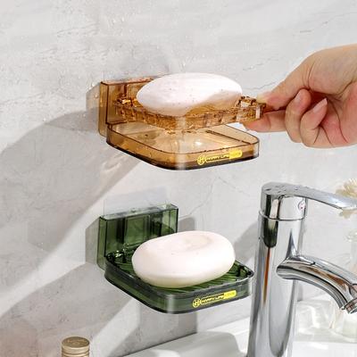 Light Luxury Double Drain Soap Box Wall Mount Non-punch-free Soap Shelf Household Bathroom Wall Soap Shelf