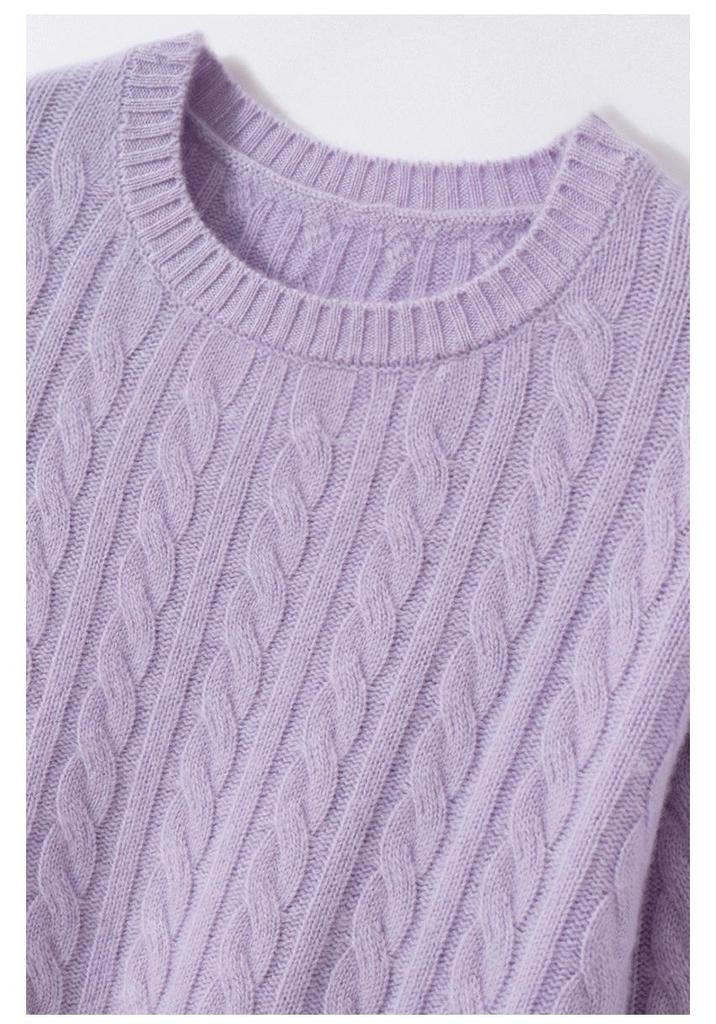 Damen-Farbblock-Kaschmirpullover - Herbst/Winter 2025: Dick, Locker, Rundhals, Zopfmuster, Schlankmachend, Lässiger Stil