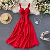 2024 Vintage-Inspired V-Neck Backless Solid Color Slimming Long Dress