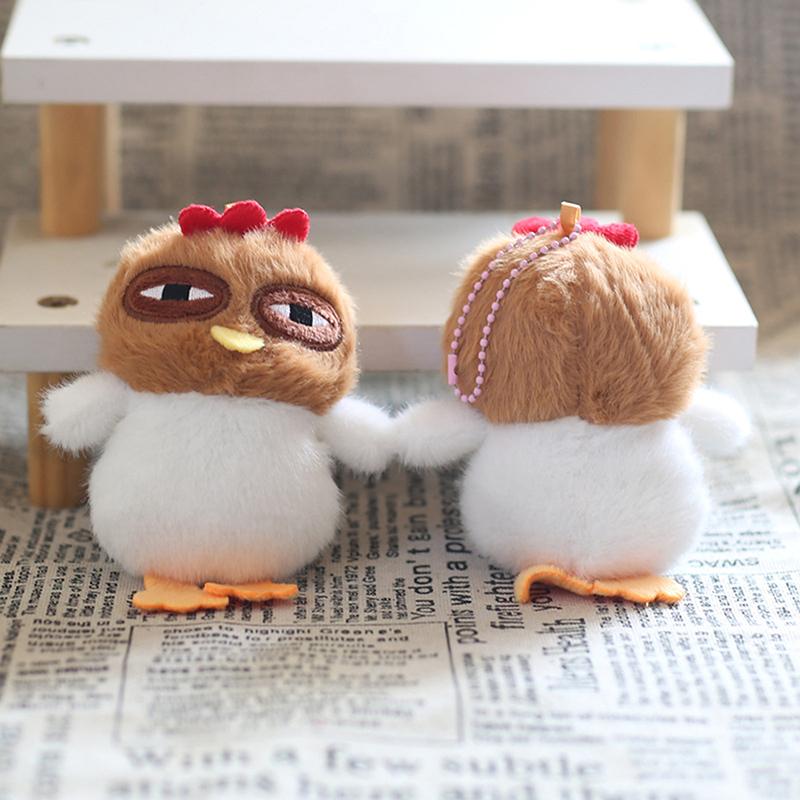 1Pc Car Decoration Ugly Hen Plush Toy Doll Kawaii Chicken Pendant Fur Keychain Stuffed Plushie Key Ring Birthday Christmas Gifts