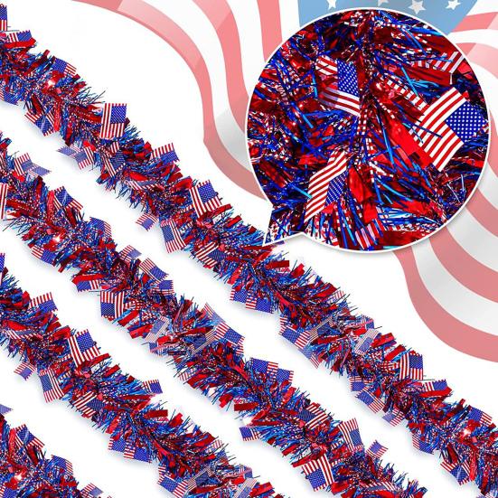 Amerikaanse Vlag Tinsel Sterren Strepen Print Glanzend Onafhankelijkheidsdag Wanddecoratie Feestdecoratie Patriotische Tinsel Amerikaanse Vlaggen Slingers Feestartikelen